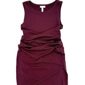 Mini Dress Burgundy Small Bodycon Sleeveless Ruching Fitted Casual Asymmetric